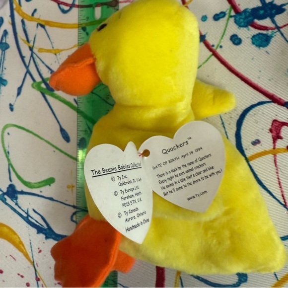 Ty Beanie Babies Easter Bunny Duck Plush Set Floppity Hoppity Quackers - Picture 7 of 10